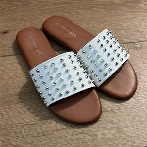 Madden Girl White and Brown Studded Sandals